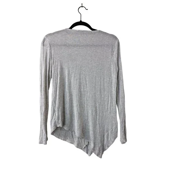 Splendid Small Grey and White Striped Long Sleeve Shirt with Asymmetrical Trim - Picture 2 of 8